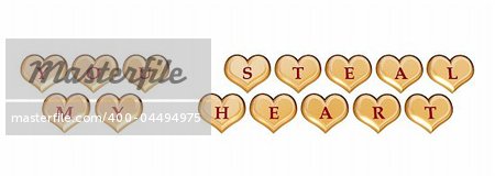 3d golden hearts with red letters with text - you steal my heart, isolated