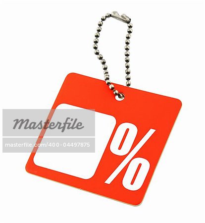 Sale tag with copy space and  percent symbol isolated on white background