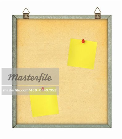pinboard with adhesive notes isolated on white background
