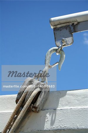 Close up of block and tackle in a sailing yacht