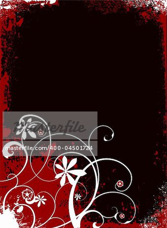 Black and red grunge inspired floral background with room for your own text