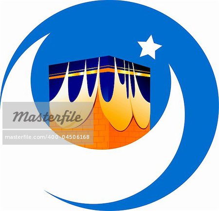 Illustration of mosque, star and noon in blue background