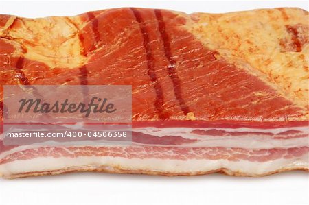 Smoked pork bacon on white background