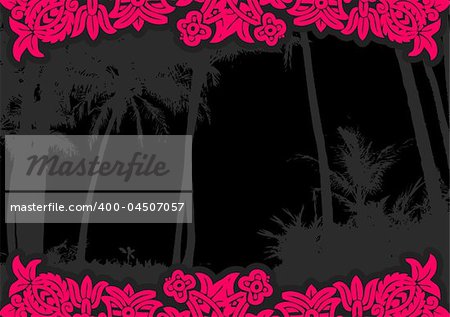 Palm trees on the beach with flowers. Vector