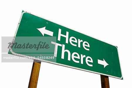 Here or There road sign isolated on a white background. Contains Clipping Path.