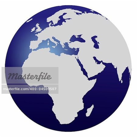 World map globe isolated on white -  Europe and Africa