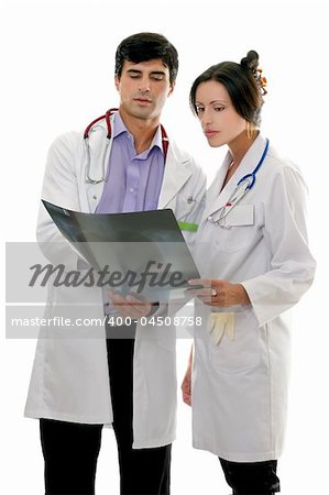 Two medical doctors discuss a patient's x-ray result.