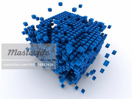 3d rendered illustration of many abstract blue cubes