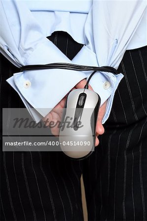 Businesswoman hands tied up with mouse