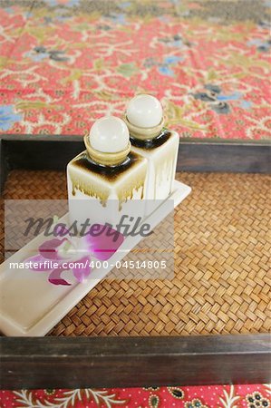 Massage products at a health and beauty spa in Thailand - travel and tourism.