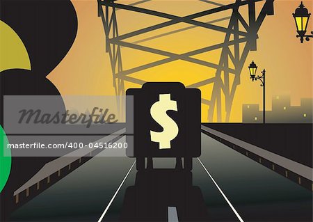 Silhouette of  a truck with dollar moving through a empty road