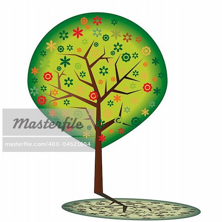 Vector - Floral green colorful spring tree with shadow.