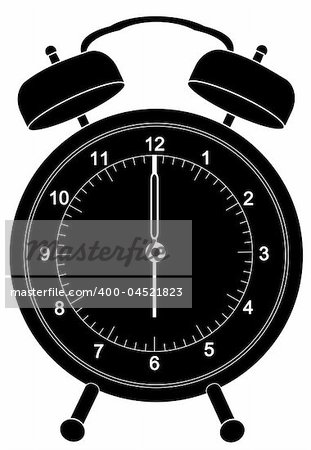 black alarm clock silhouette set at six o'clock