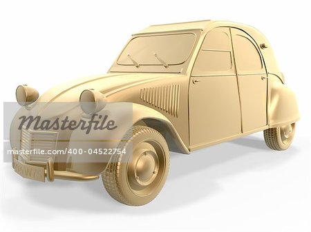3d golden vintage car isolated on white background
