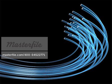 optical fibers isolated on black background