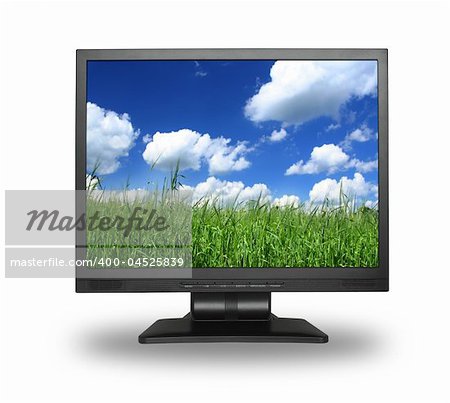 LCD screen with idyllic summer field, photo inside is my property,