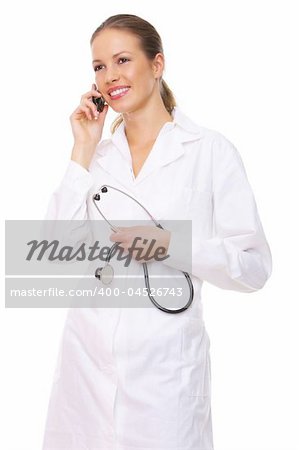 20-25 years old beautiful female doctor isolates on white