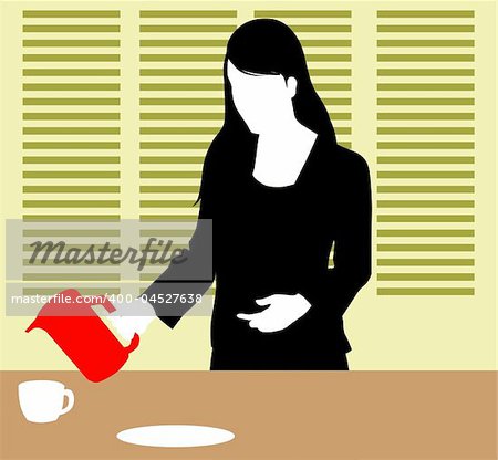Illustration of silhouette of a lady pouring tea