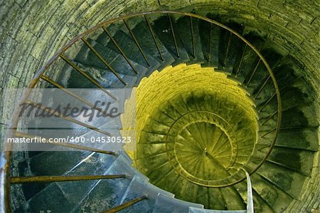 Spiral stairs in ancient church in Saint Petersburg, Russia. Natural and artificial light.