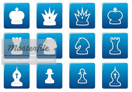 Chess square icons set. Blue - white palette. Vector illustration.