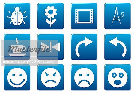 Gadget square icons set. Blue - white palette. Vector illustration.