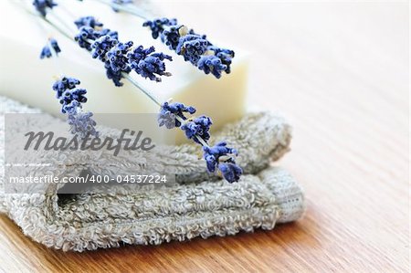 Bar of natural aromatherapy soap with dried lavender