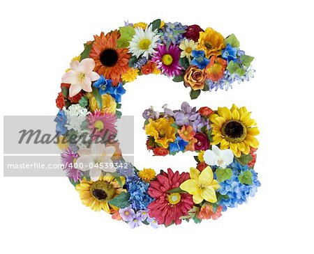 Letter G made of flowers isolated on white background