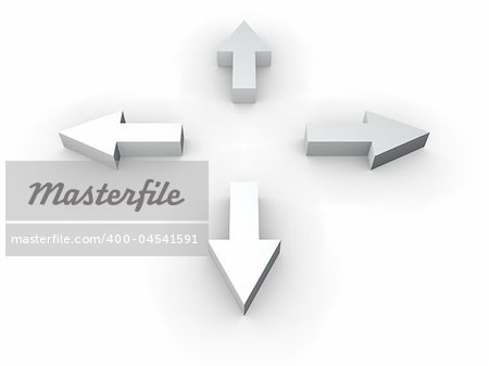 An isolated 3d white arrows on white background
