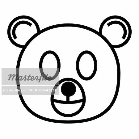 outline cartoon head of bear isolated on white background