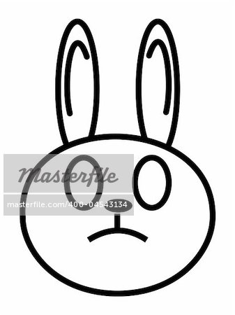 outline cartoon head of rabbit isolated on white background