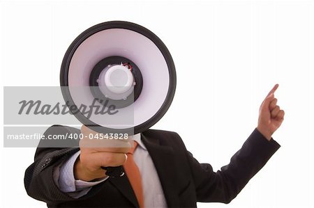 A business man giving an order with a megaphone