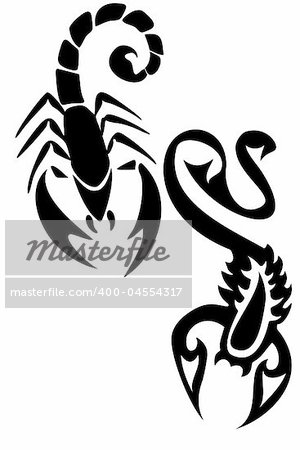 Pair of black tribal scorpion tattoos