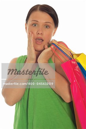 attractive brunette woman on white background