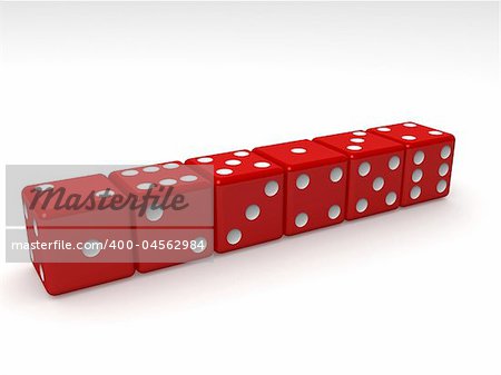 3d rendered illustration of red dice standing in a line