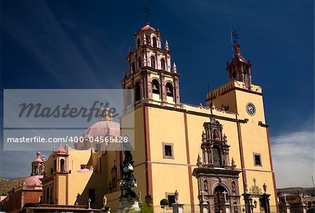Basilica of our Lady of Guanajuato, La Basilica de nuestra Senora de Guanajuato, Steeples Blue Skies and Mexico