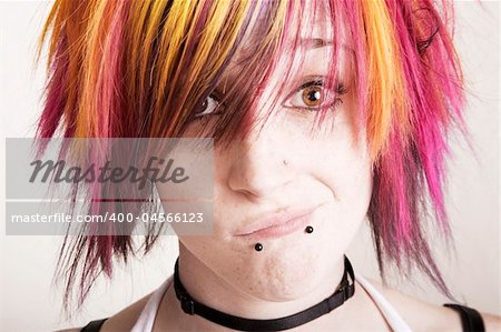 Close-Up of a Punk Girl with Brightly Colored Hair