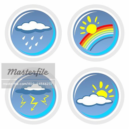 Four ornate weather symbols isolated on a white background.