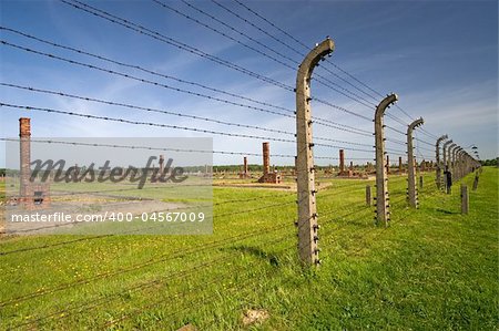Barbed wire fence in Auschitz Birkenau Museum in Oswiecim, Poland