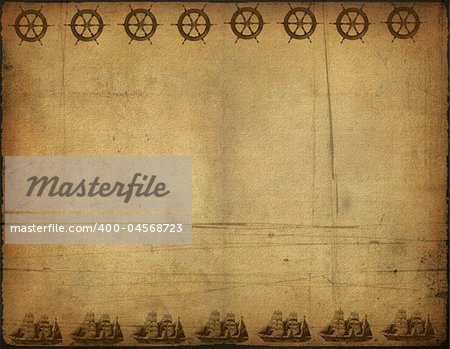 Background image with interesting old paper texture, sea elements