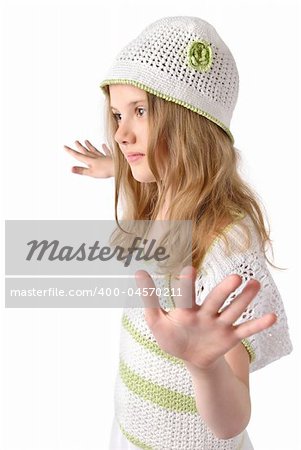 young girl 8 years, licentious hairs, knitted cloth