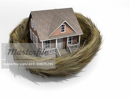 Conceptual house in a bird nest - rendered in 3d