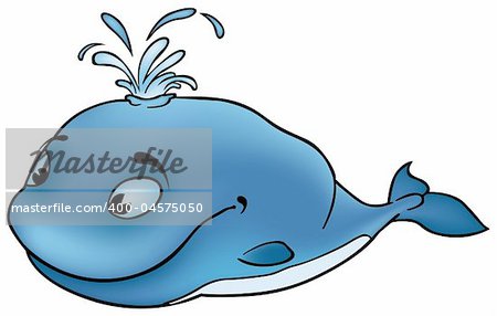 Blue Whale - big fish cartoon illustration as vector