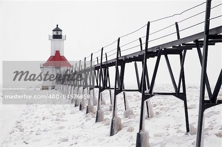 St. Joseph North Pierhead Lighthouse on an overcast winter day, St. Joseph and Benton Harbor, Michigan, USA