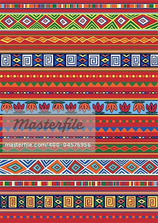 Vector set including ethnic African pattern with multicolored typical elements
