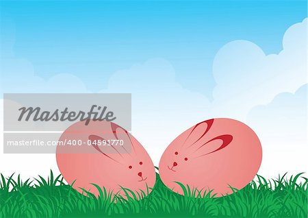 eggs as hare on the green field