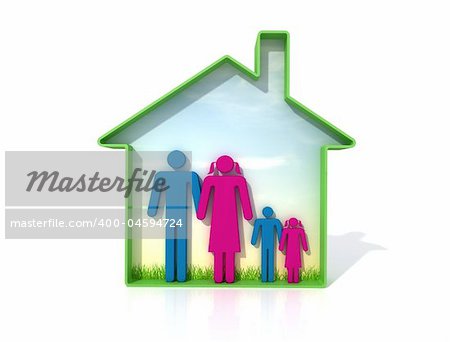 family in a ecological house - digital artwork