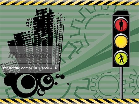 vector road sign with skycraper bachround, abstract illustration