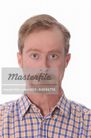 Portrait of funny man on white background