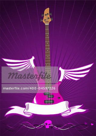 Vector illustration of modern bass guitar with scroll