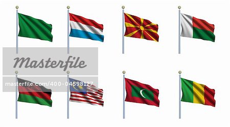 World flag set 14 - Libya, Luxembourg, Macedonia, Madagascar, Malawi, Malaysia, Maldives and Mali